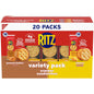 Ritz peanut butter and cheese sandwich crackers variety pack with 20 snack packs, featuring classic Ritz sandwich crackers.