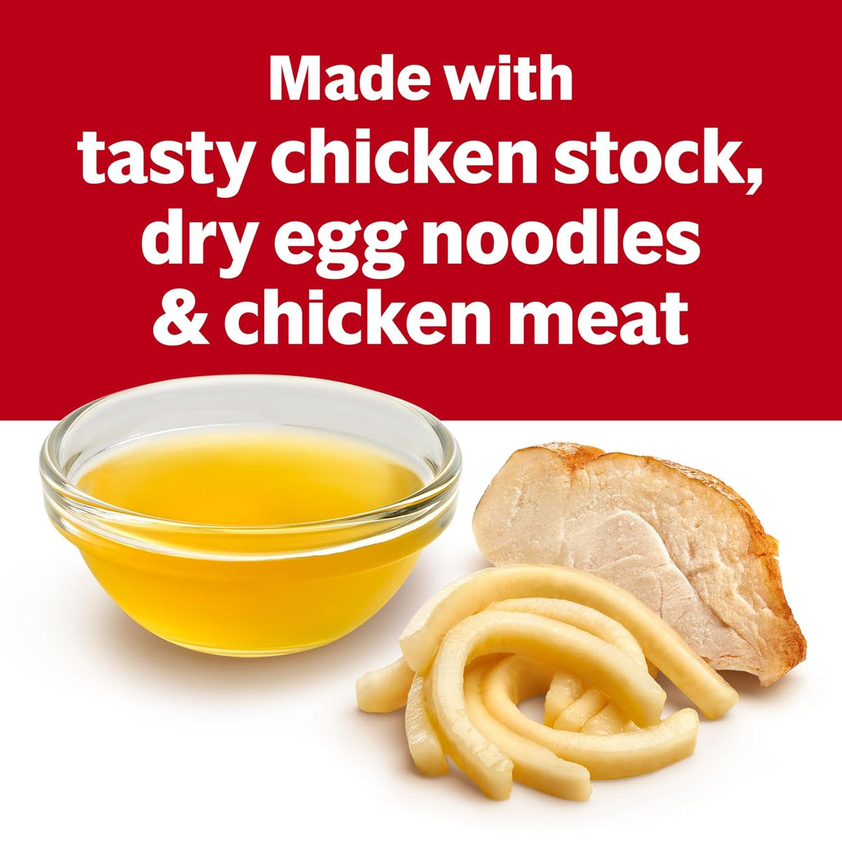 Campbell's Homestyle Chicken Noodle Soup in 10.5 oz cans, pack of 12, featuring creamy broth, chicken pieces, and noodles.
