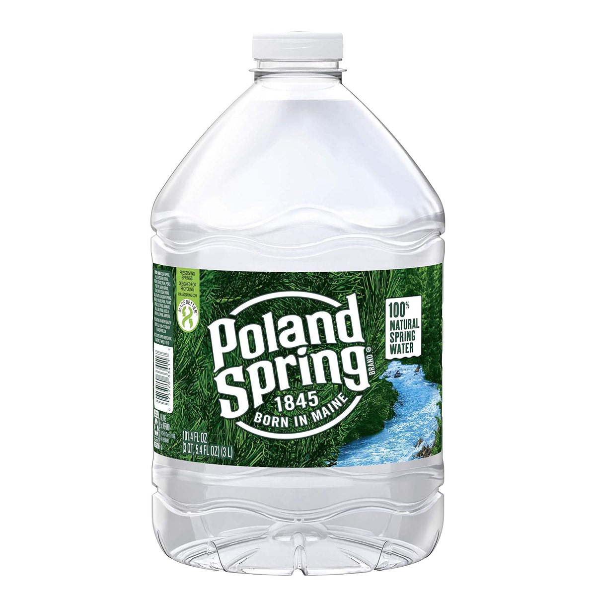 Poland Spring half-pint natural spring water bottles in a 12-pack, showing clear bottles filled with fresh spring water.