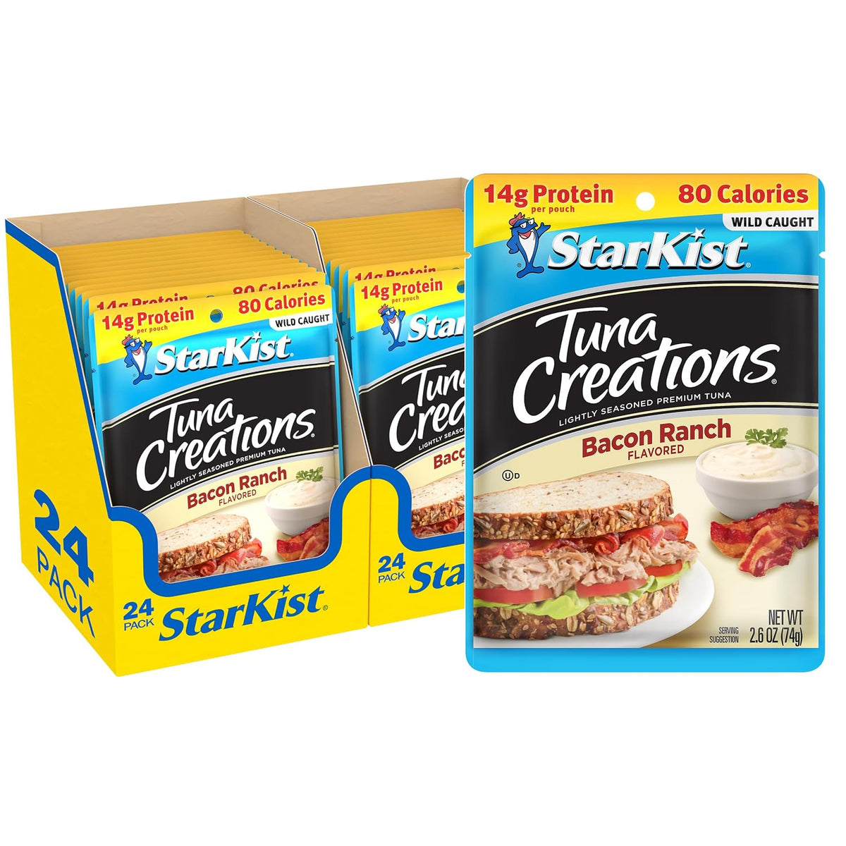 StarKist Tuna Creations Chipotle Lime packaged tuna fish pouch, 2.6oz, 24-pack with spicy chipotle and lime flavor.