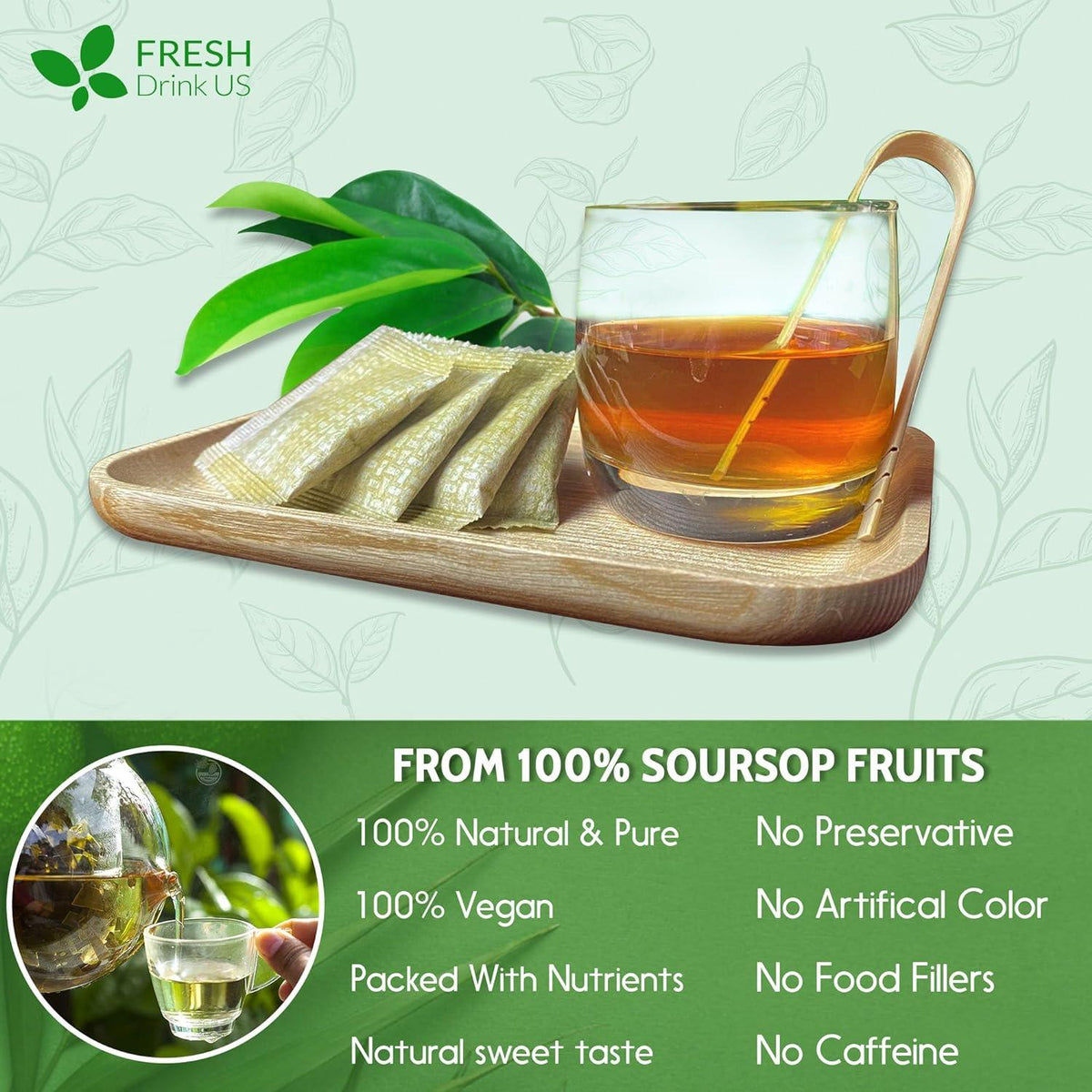 Premium Soursop Graviola Fruit Tea Bags, Tea Powder, 100% Natural and Pure from Soursop Fruits, Handmade, Made With Natural Materials-Corn Fiber Tea Bag, Sugar/Caffeine/Gluten Free, Hoja Guanabana Tea