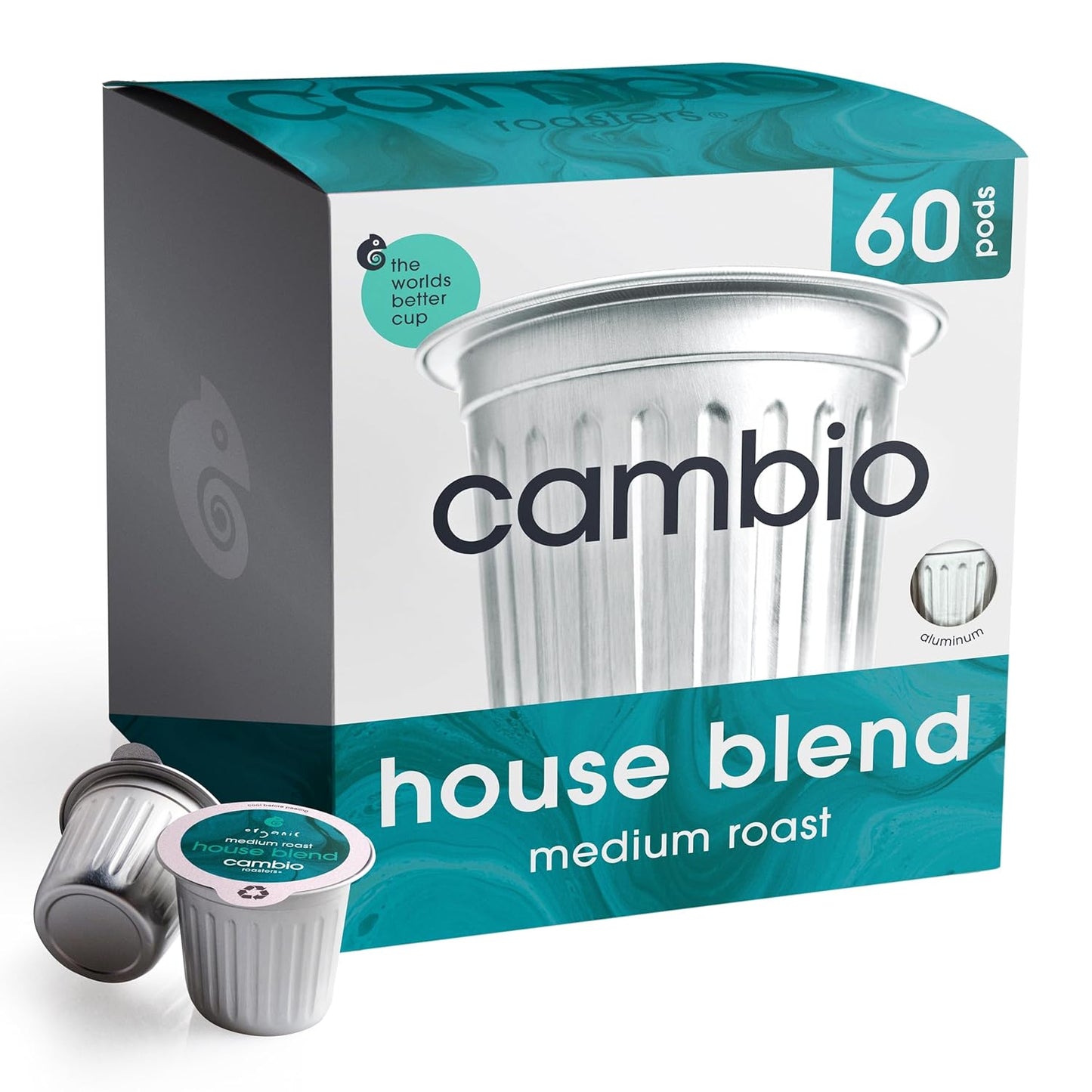 Cambio Roasters Colombian Medium Roast Organic coffee pods, recyclable aluminum, Keurig compatible, 60 count, bold flavor, fresh taste