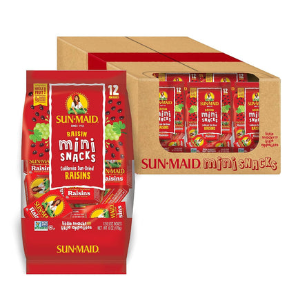 Sun-Maid dried fruit bundle featuring California sun-dried raisins and mixed berries in resealable bags.