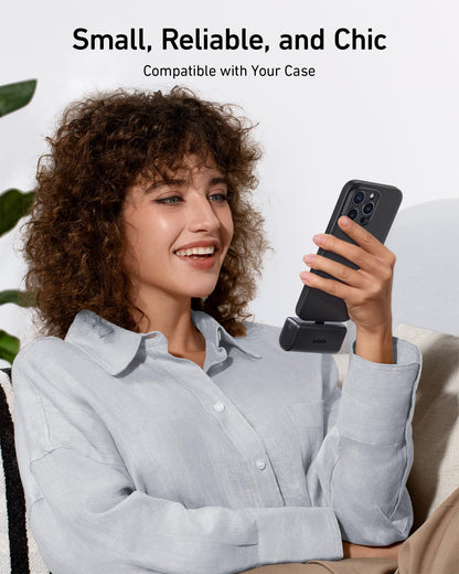 Anker Nano Power Bank with built-in USB-C connector, 22.5W portable charging device on white background