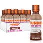 Dunkin' Mocha Iced Coffee in 13.7 fl oz bottles, pack of 12, with dark chocolate mocha flavor and cold beverage appearance.
