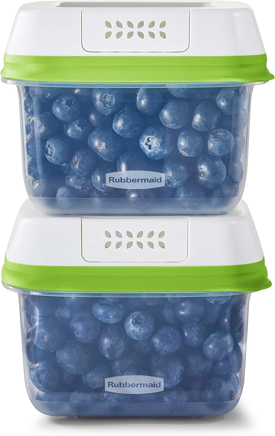 Clear Rubbermaid FreshWorks Saver large short produce storage container with 11.3-cup capacity for fresh fruits and vegetables.