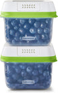 Clear Rubbermaid FreshWorks Saver large short produce storage container with 11.3-cup capacity for fresh fruits and vegetables.