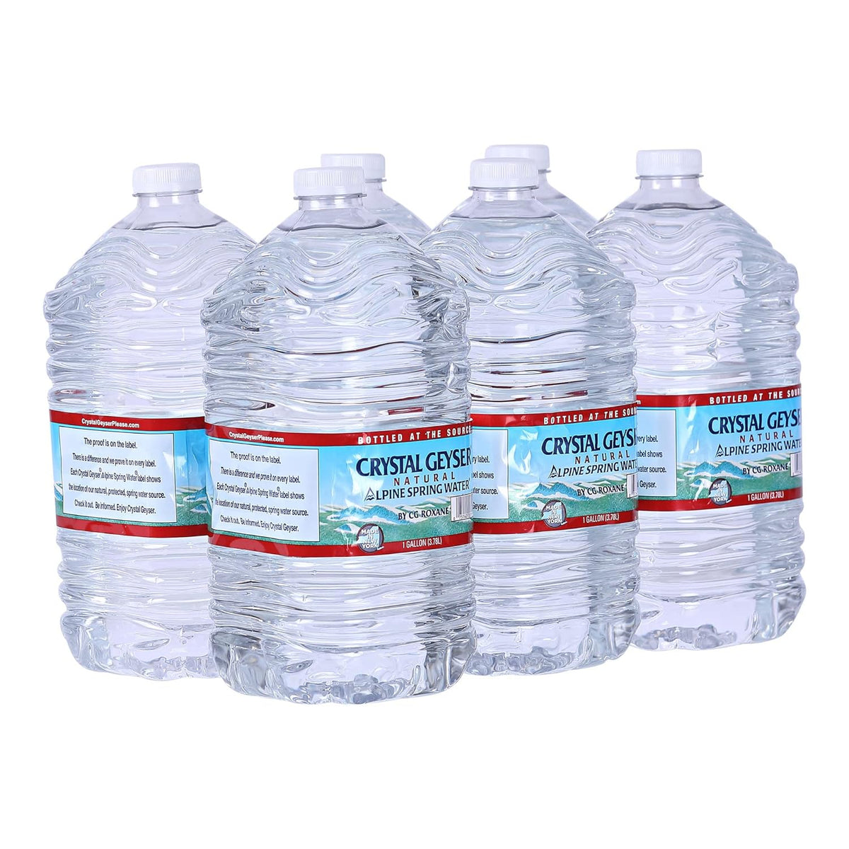 Crystal Geyser bottled spring water in 16.9 fl oz bottles, packed in a set of 35, sourced from natural mountain springs.