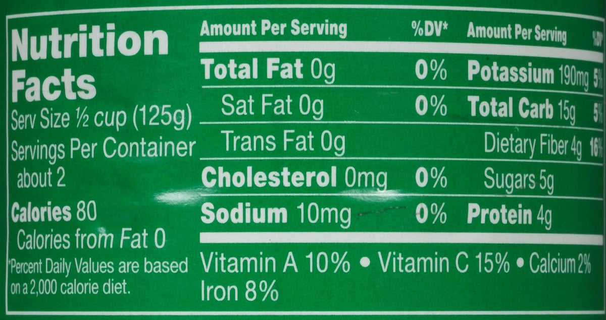 Canned Del Monte sweet peas with no salt added, 8.5-ounce pack of 12, showing green peas in a silver can