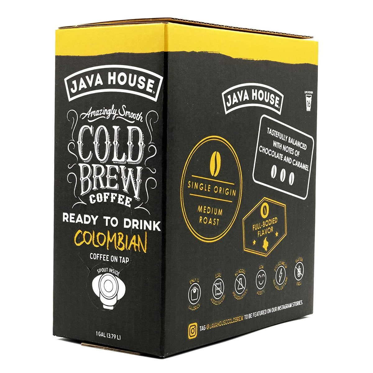 Cold brew coffee on tap from Java House, served in a clear glass with ice, showcasing a dark, rich coffee beverage.