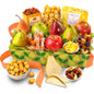 Fresh fruit gift basket by A Gift Inside featuring pears, apples, mixed fruit, nuts, and sweet snacks in a decorative box.