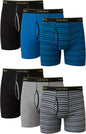 Hanes men's boxer briefs pack with cool, breathable cotton and moisture-wicking fabric, designed for comfort and no ride-up fit.