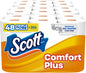Scott ComfortPlus toilet paper, 12 triple rolls with 231 sheets each, 1-ply, septic-safe bathroom tissue, from Scott brand.