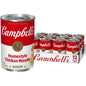 Campbell's Homestyle Chicken Noodle Soup in 10.5 oz cans, pack of 12, featuring classic chicken noodle soup with noodles and chicken pieces.