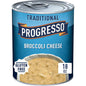 Canned Progresso Traditional Chicken Noodle Soup, 19 oz, four-pack, featuring a bowl of soup with noodles, chicken, and vegetables.