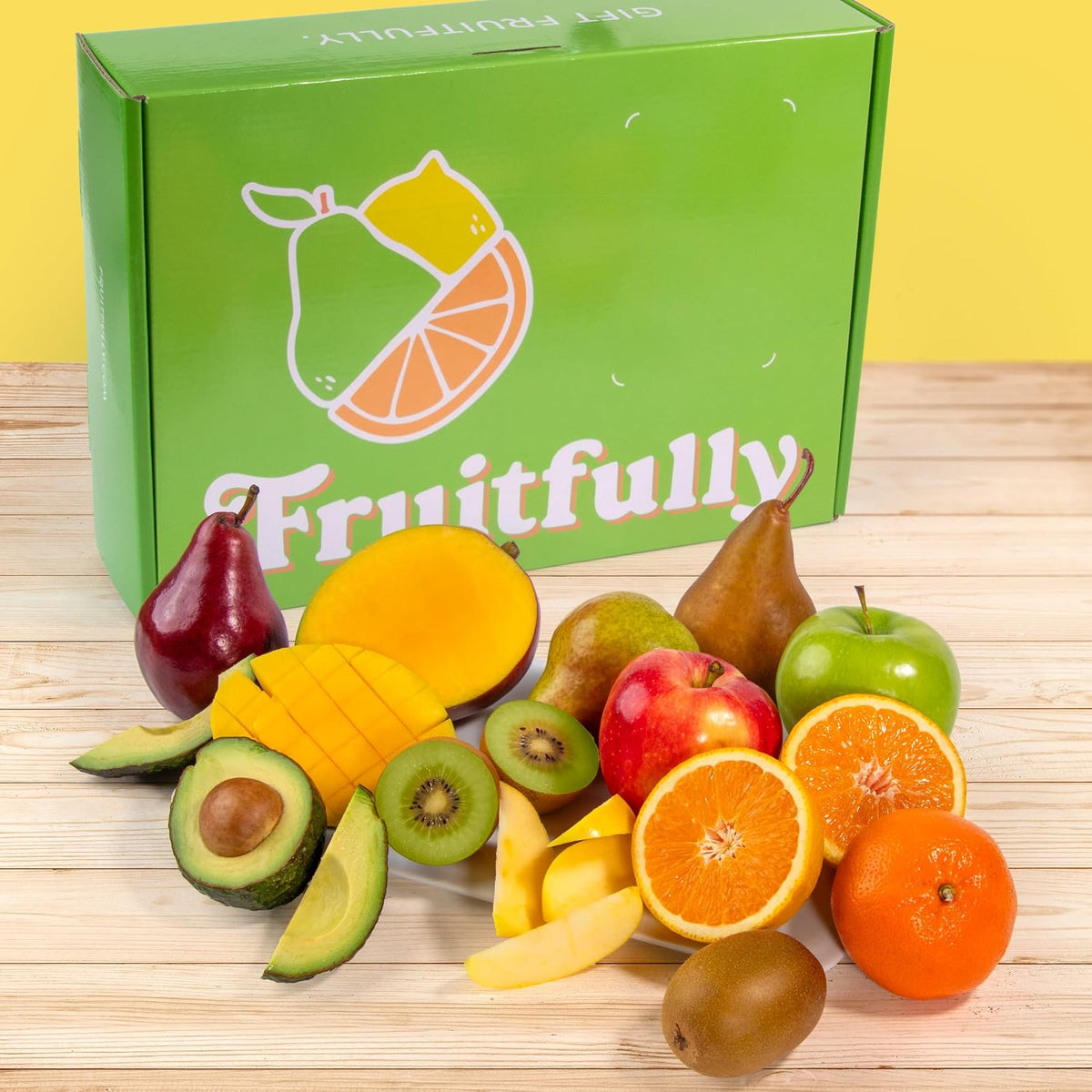 Fresh fruit gift basket by A Gift Inside with pears, apples, navel oranges, and tropical fruit for special occasions.