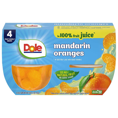 Canned Dole pineapple tidbits and tropical fruit in 4 oz bowls, 12-pack, with colorful mixed fruit and pineapple pieces.