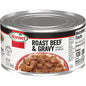 Canned Hormel Roast Beef & Gravy in 12-ounce cans, ready-to-serve beef gravy with tender roast beef slices in a pack of 12
