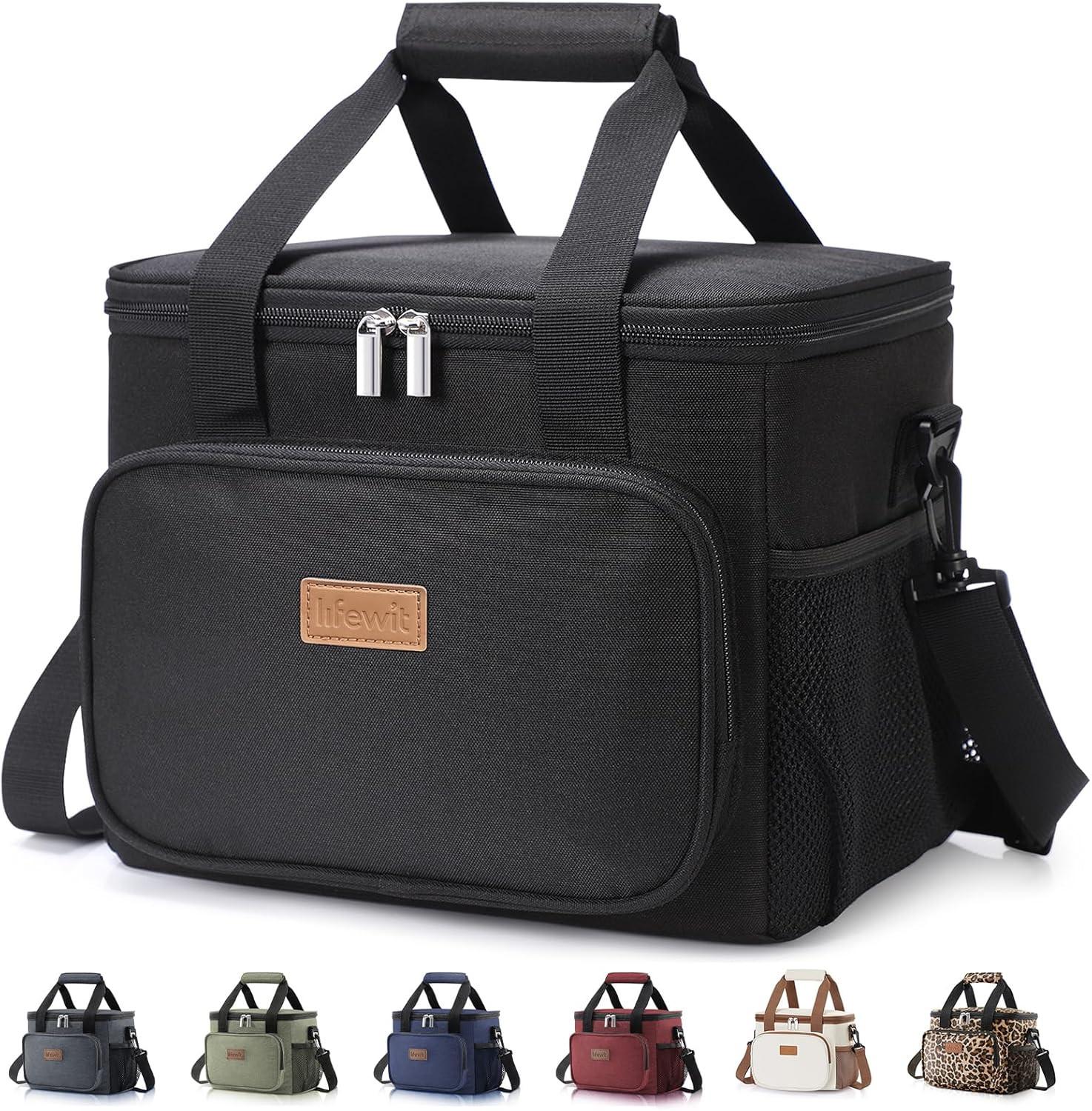 Generic Medium Lunch Bag Insulated Lunch Box Soft Cooler Cooling Tote for Adult Men Women, Black 12-Can (9L).