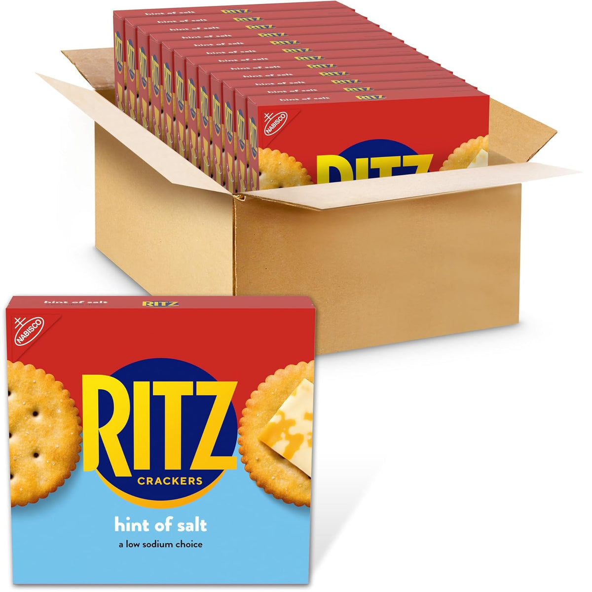 Ritz Fresh Stacks Original Crackers in party size, 16 multi snack packs, featuring crispy snack crackers in a colorful box.