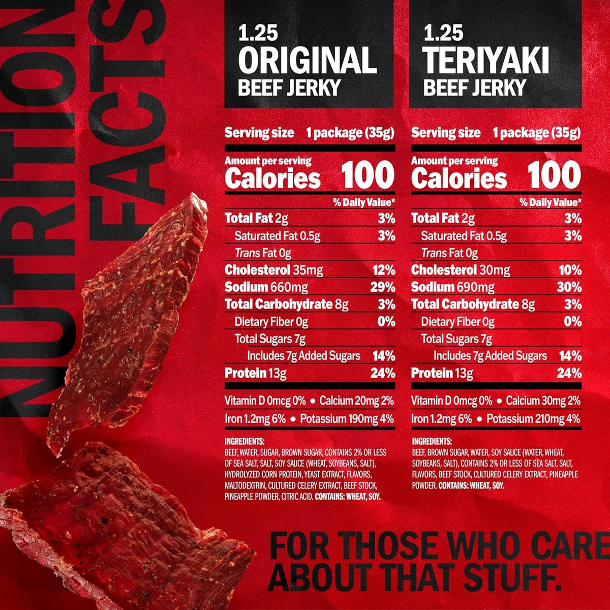 Jack Link's beef jerky variety pack with original and teriyaki flavors, 9-pack of 1.25 oz bags, displayed in a box.