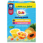 Canned Dole pineapple tidbits and tropical fruit in 4 oz bowls, 12-pack, showing colorful fruit pieces in clear containers