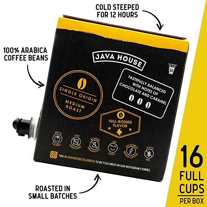 Cold brew coffee on tap from Java House, showing a sleek coffee dispenser with dark coffee ready to serve.