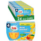 Dole diced peaches in 4 oz fruit snack cups, 12-pack, showing peeled peach pieces in clear plastic bowls