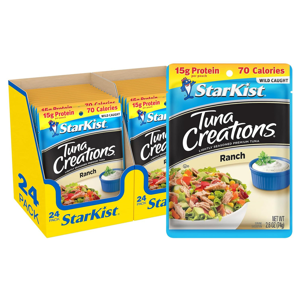 StarKist Tuna Creations Chipotle Lime flavored packaged tuna fish pouch, 2.6oz, 24-pack for quick, flavorful seafood meals.