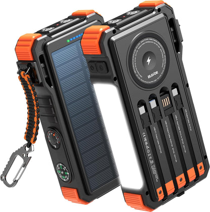 BLAVOR Solar Power Bank 20000mAh with wireless charging for phones and Apple Watch, portable satellite internet kit, outdoor use