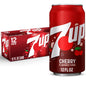 Six 12 fl oz cans of Dr Pepper 7UP Cherry Flavored Soda, showing red cherry label on classic soda cans.