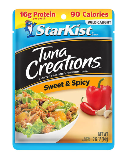StarKist Tuna Creations Chipotle Lime packaged tuna in a 2.6oz pouch, shown in a 24-pack display ready for consumer purchase.