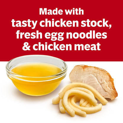 Four 10.75 oz cans of Campbell's Condensed Chicken Noodle Soup arranged in a pack.