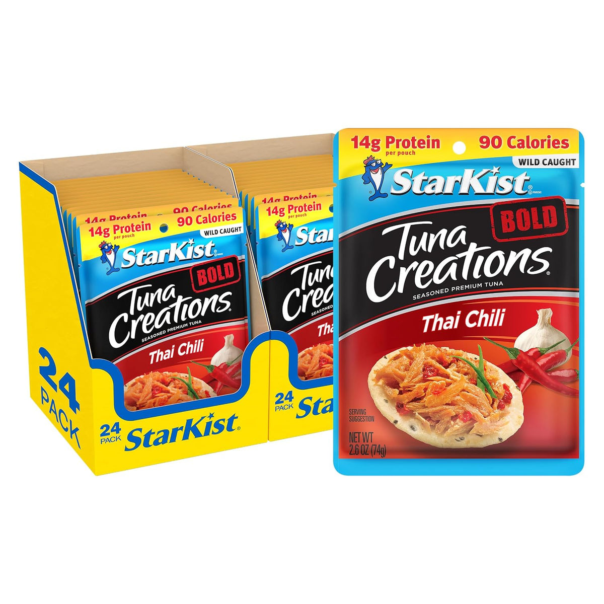 StarKist Tuna Creations Chipotle Lime packaged tuna fish pouch, 2.6oz, 24-pack, ready-to-eat seafood snack.