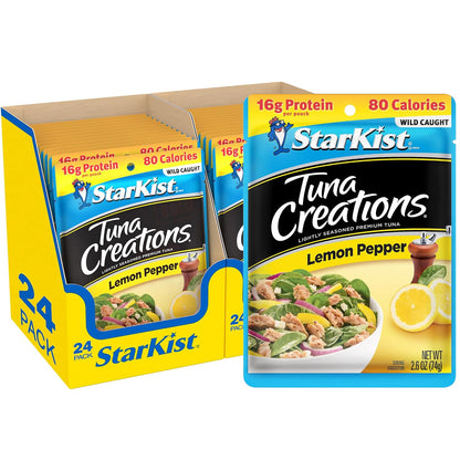StarKist Tuna Creations Chipotle Lime packaged tuna in a 2.6oz pouch, 24-pack, ready-to-eat seafood snack with spicy flavor.