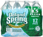 Poland Spring half pint natural spring water bottles in a 12-pack, showing clear bottles with water and labels.
