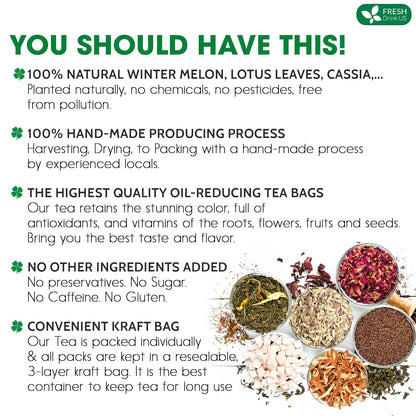 Oil Reducing Tea, Oil Cleansing for Liver, 10 Herbal Ingredients, Traditional Recipe Tea for Liver, 100% Natural, Easy Brewing, Steep Repeatedly (Tea Bags/ Tea Packs)