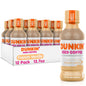 Dunkin' Mocha Iced Coffee in 13.7 fl oz bottles, pack of 12, with a dark chocolate mocha flavor and cold beverage appearance.