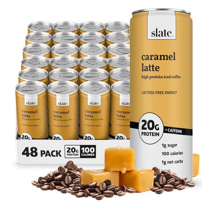 Slate High Protein Milk Shakes and Iced Coffees in Classic Chocolate, Mocha Latte, Vanilla Latte, and French Vanilla, 11 fl oz cans