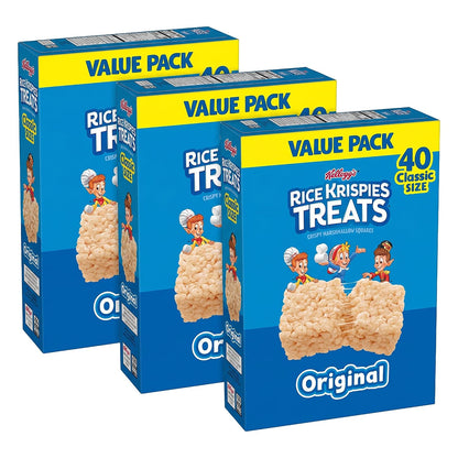 Rice Krispies Treats cereal bars with marshmallow squares, original flavor, 12.4oz box with 16 snack bars.
