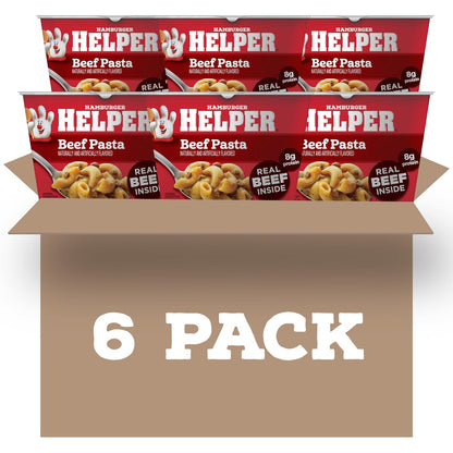 Hamburger Helper Beef Pasta Microwave Cup, 2 oz, ready in 4 minutes, quick meal for busy families, no artificial flavors.