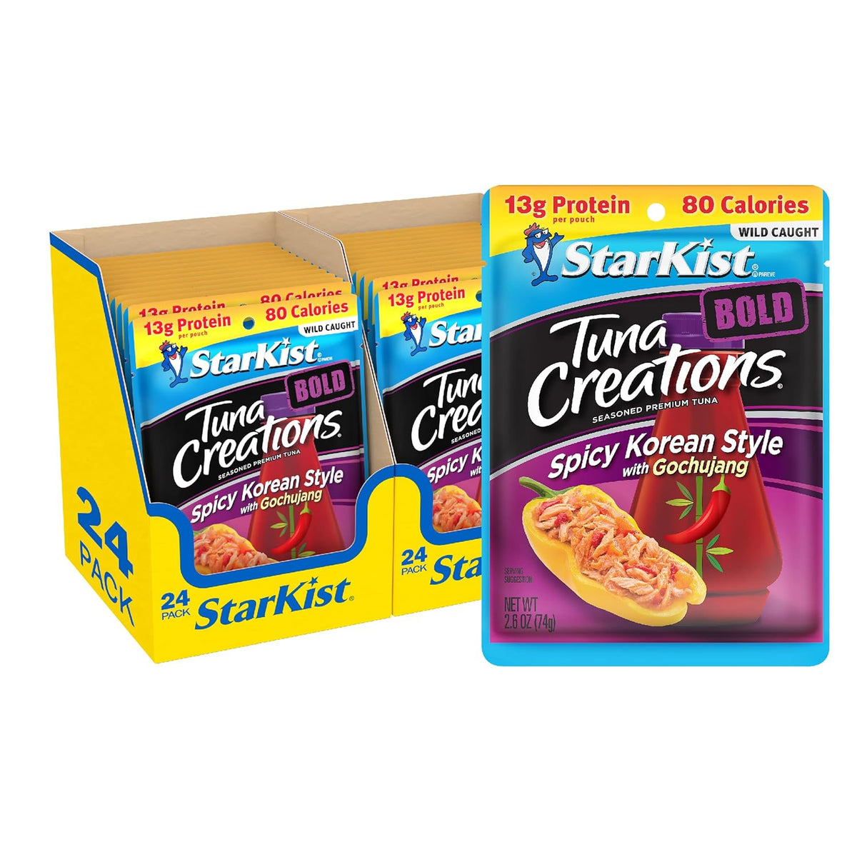 StarKist Tuna Creations Chipotle Lime packaged tuna pouch, 2.6oz, showing the colorful label and serving suggestion.