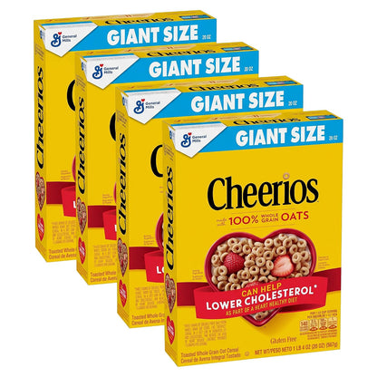 Cheerios gluten free breakfast cereal in a family size 18 oz box, heart-healthy whole grain cereal with classic oat rings.
