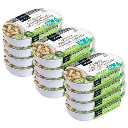 Cole's ready to eat smoked salmon and trout meals with quinoa and vegetables in 5.6 oz cans, high-protein, hand-packed seafood.