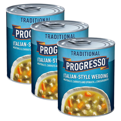 Canned Progresso Traditional Chicken Noodle Soup in 19 oz cans, showing the label and packaging in a 4-pack.