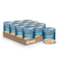 Canned Progresso Traditional Chicken Noodle Soup in a 19 oz can, shown in a four-pack, with a bowl of soup and noodles visible.