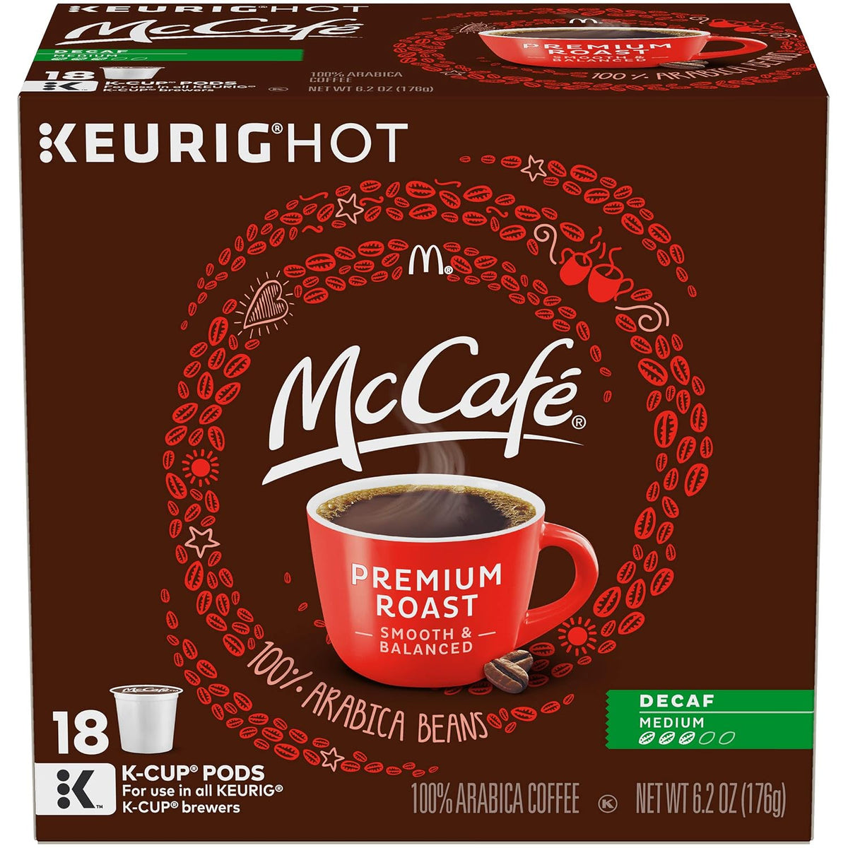 McCafe Premium Roast Decaf K-Cup coffee pods for Keurig, medium roast, 84-count box, single serve coffee pods with rich flavor