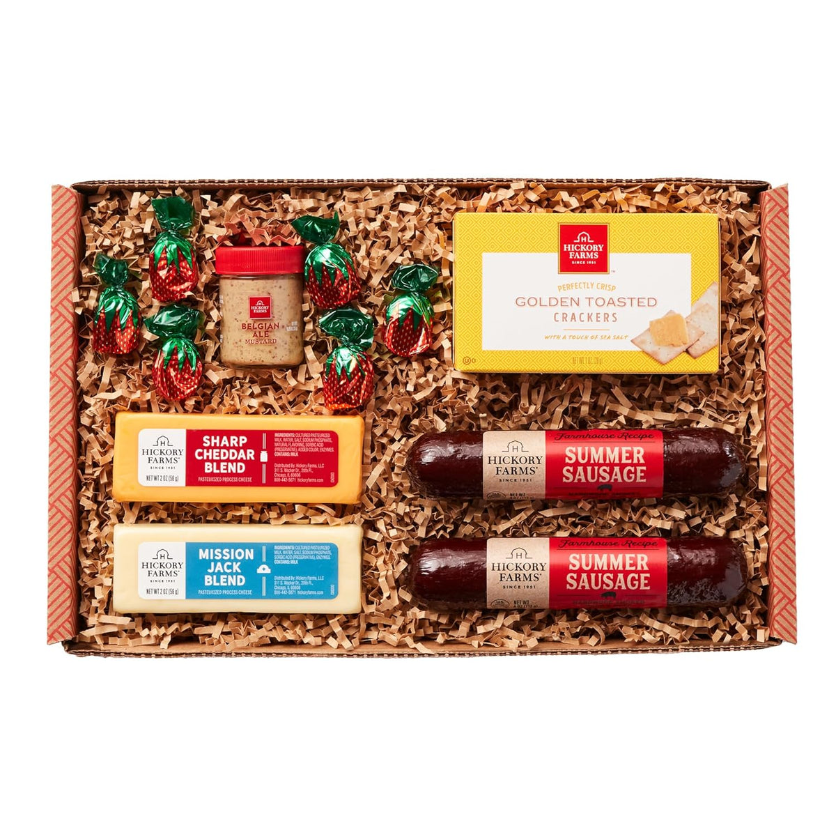 Hickory Farms small cheese gift basket with summer sausage and gourmet meats, perfect for holidays, special occasions, or gift-giving.