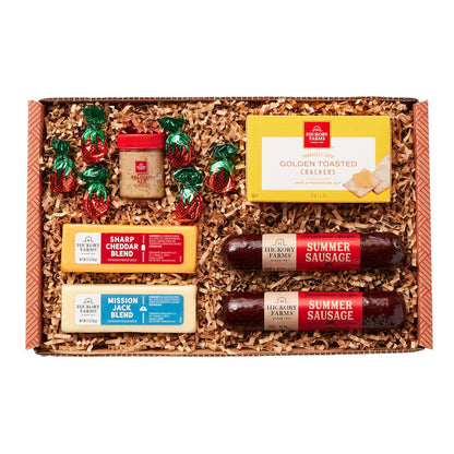 Hickory Farms small cheese gift basket with summer sausage and gourmet meats, perfect for holidays, special occasions, or gift-giving.