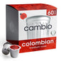 Cambio Roasters Colombian medium roast organic coffee pods, recyclable aluminum, Keurig compatible, 60 count, bold flavor, fresh taste